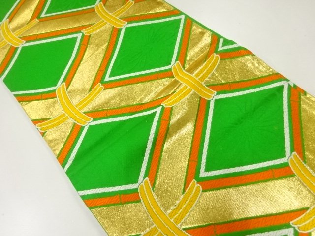 アンティーク　襷に花模様織出し袋帯（着用可）